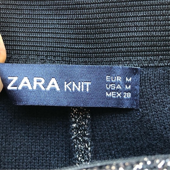 Zara Knit High Rise Black Metallic Pants Slit Leg Leggings - Picture 7 of 11